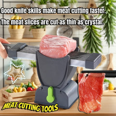 Manual Meat Slicer and Knife Sharpener Set - Stainless Steel Meat Knife, Perfect for Fresh Beef, Pork, Lamb - Ideal for Home Cooking and BBQ Kitchen Tool, Black, Fresh Meat Cutter, Meat Slicer, Kitchen Knife Set, Food Slicing Machine