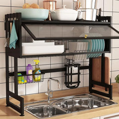 Over-the-Sink Dish Drying Rack | Dustproof Kitchen Shelf & Multi-Organizer