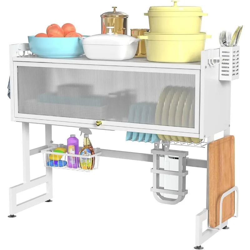 Over-the-Sink Dish Drying Rack | Dustproof Kitchen Shelf & Multi-Organizer