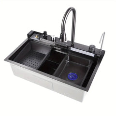 Kitchen Deluxe Waterfall Workstation Sink with Digital Temperature Display Faucet