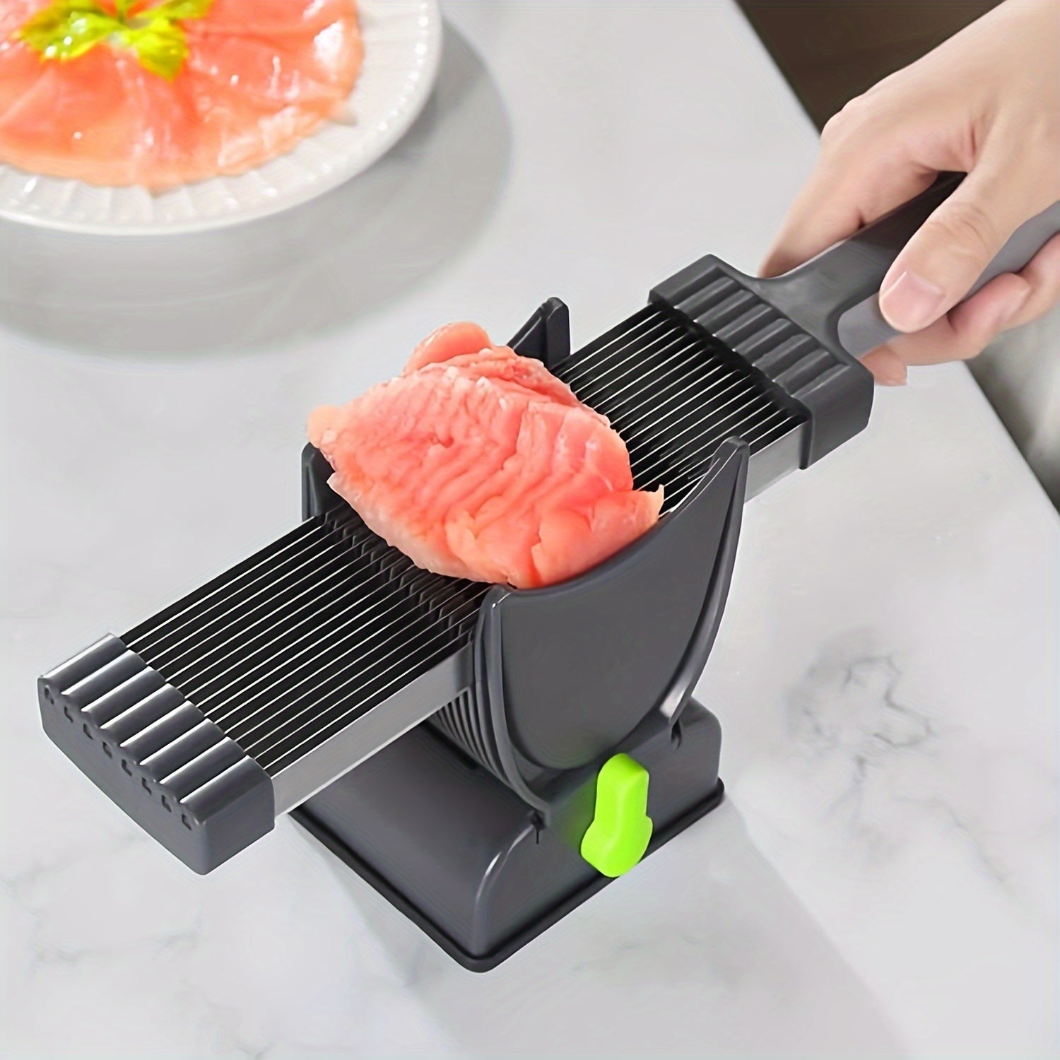 Manual Meat Slicer and Knife Sharpener Set - Stainless Steel Meat Knife, Perfect for Fresh Beef, Pork, Lamb - Ideal for Home Cooking and BBQ Kitchen Tool, Black, Fresh Meat Cutter, Meat Slicer, Kitchen Knife Set, Food Slicing Machine