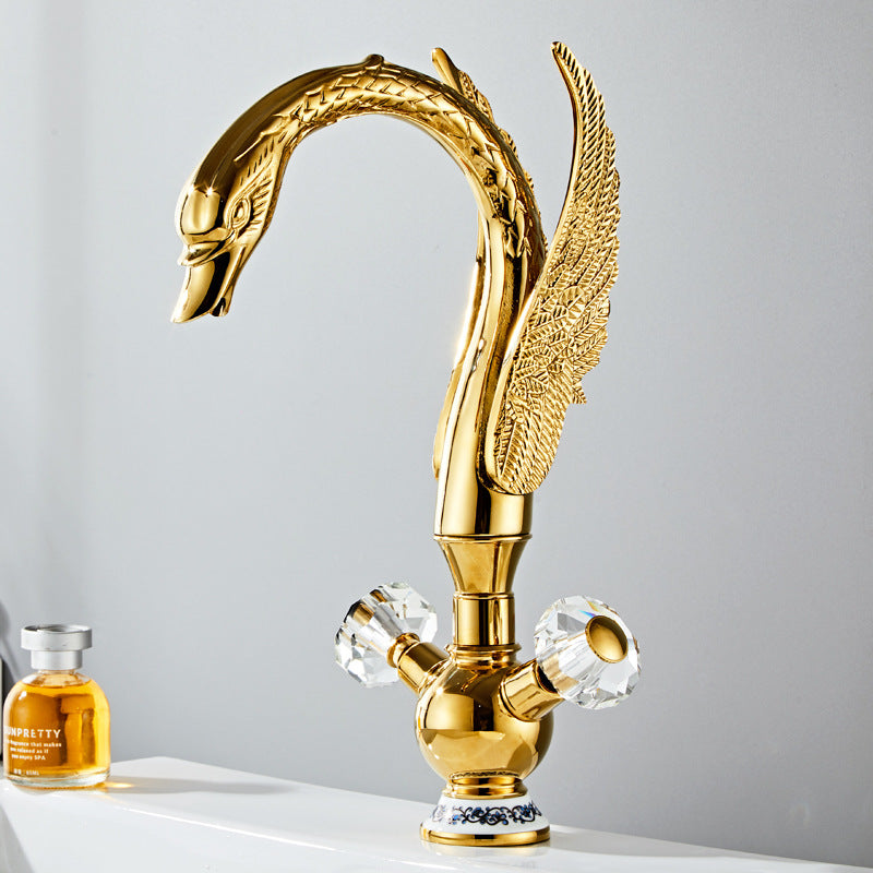 Luxury Swan-shaped Solid Brass Double Handle Bathroom Faucet – Where Art Meets Function