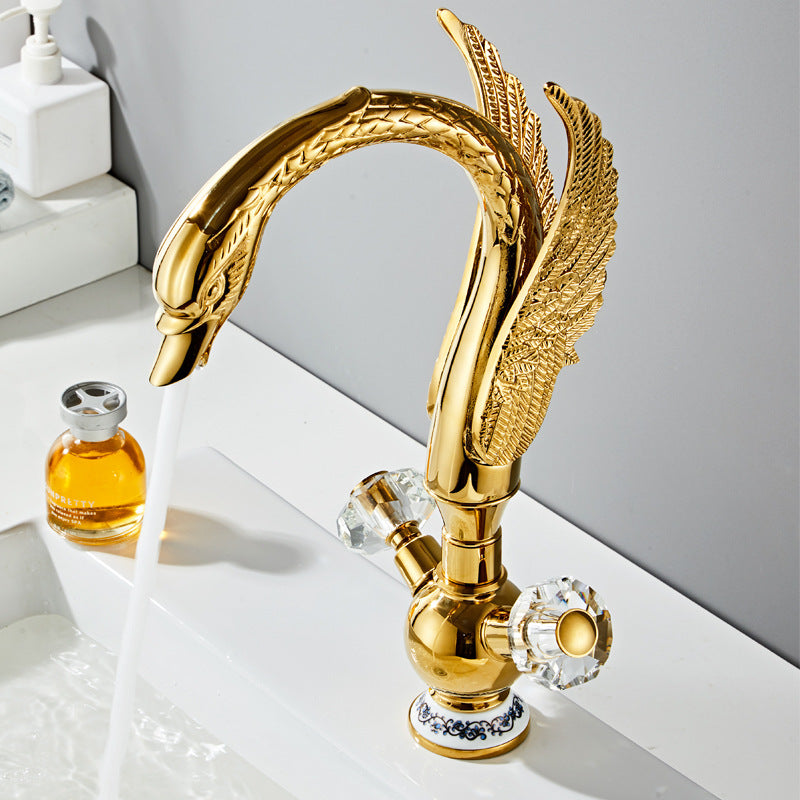 Luxury Swan-shaped Solid Brass Double Handle Bathroom Faucet – Where Art Meets Function