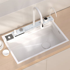 White Kitchen Workstation Sink with Waterfall Design, Temperature Display Faucet, Undermount Kitchen Sink