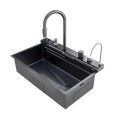 Stainless steel waterfall kitchen sink, integrated faucet and multifunctional wash basin, factory high-end kitchen customization