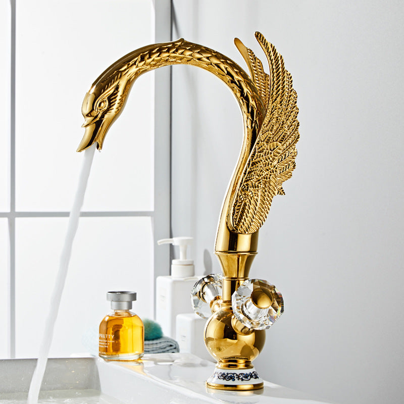 Luxury Swan-shaped Solid Brass Double Handle Bathroom Faucet – Where Art Meets Function