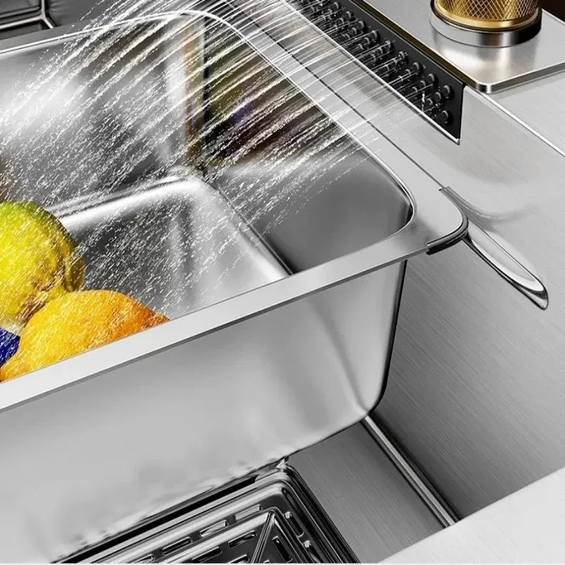 XYlivingstore Silver 304 Stainless Steel Waterfall Kitchen Sink | Large Single Bowl Vegetable and Household Sink | Undermount Sink