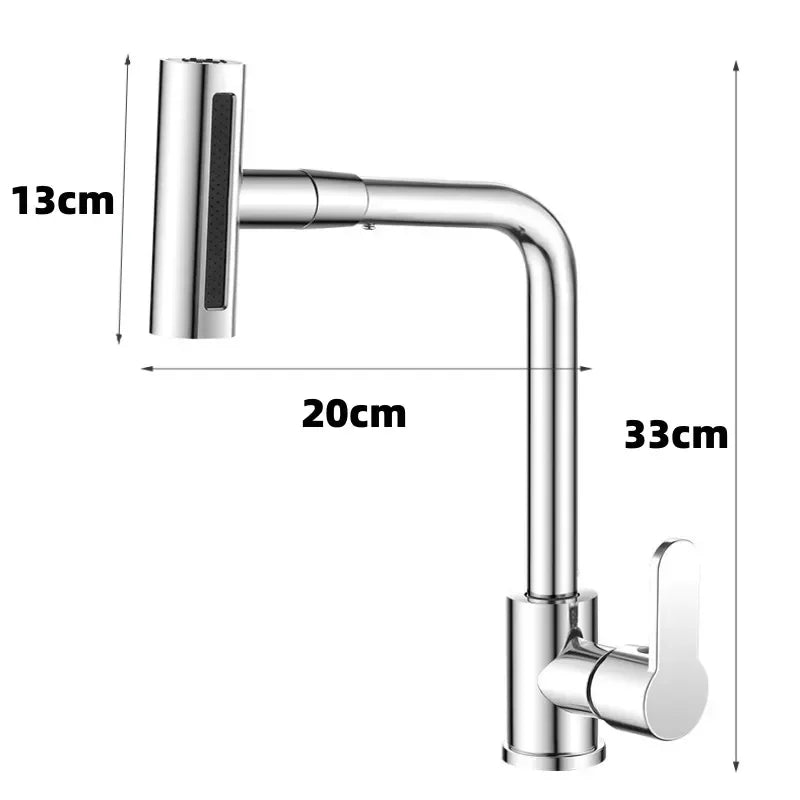 Stainless Steel Waterfall Kitchen Faucet with 360° Rotating Spray Head | Hot and Cold Water Sink Mixer