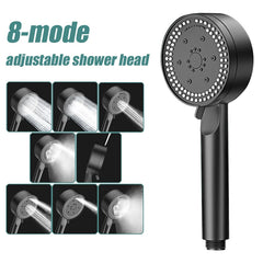 8 Modes Adjustable High-Pressure Water Saving Black Handheld Shower Head with Massage Function | Bathroom Accessories