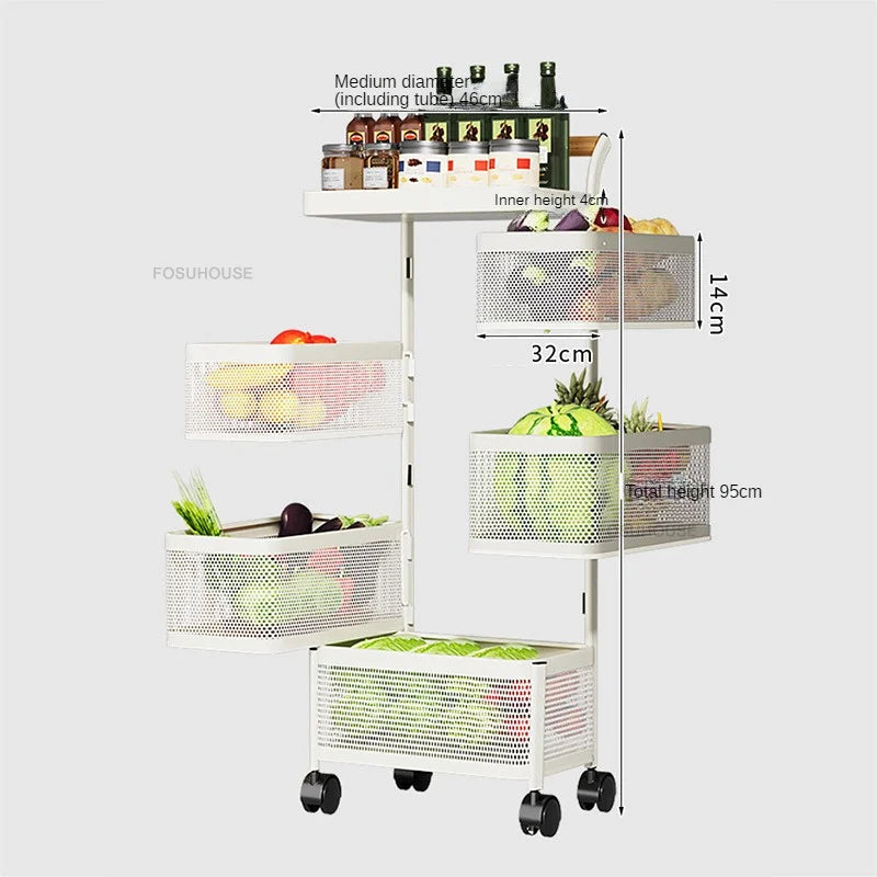 XYlivingstore Nordic Stainless Steel Kitchen Trolley with Wheels | Multi-Layer Rotating Storage Cart for Home Use