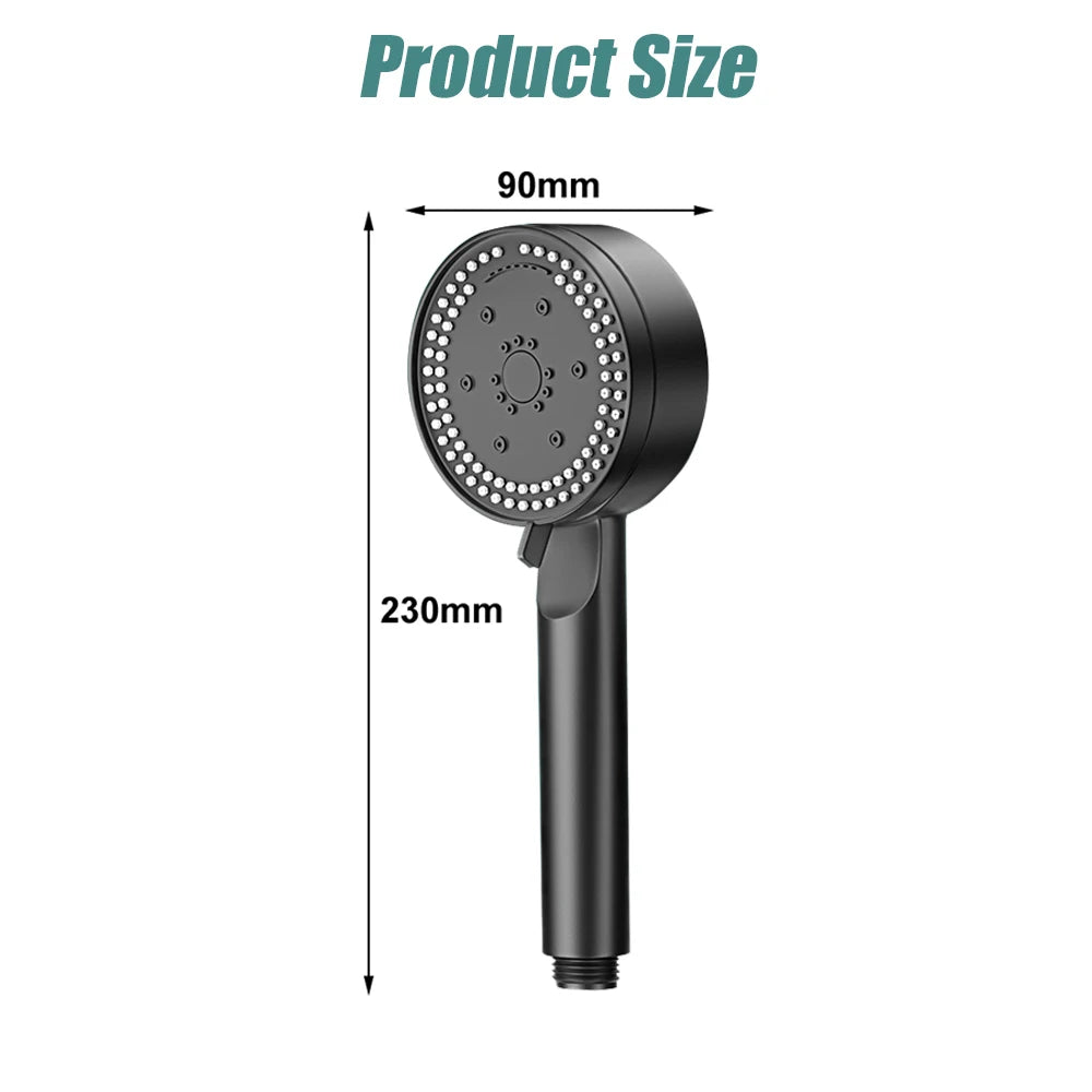 8 Modes Adjustable High-Pressure Water Saving Black Handheld Shower Head with Massage Function | Bathroom Accessories