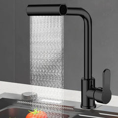 Stainless Steel Waterfall Kitchen Faucet with 360° Rotating Spray Head | Hot and Cold Water Sink Mixer