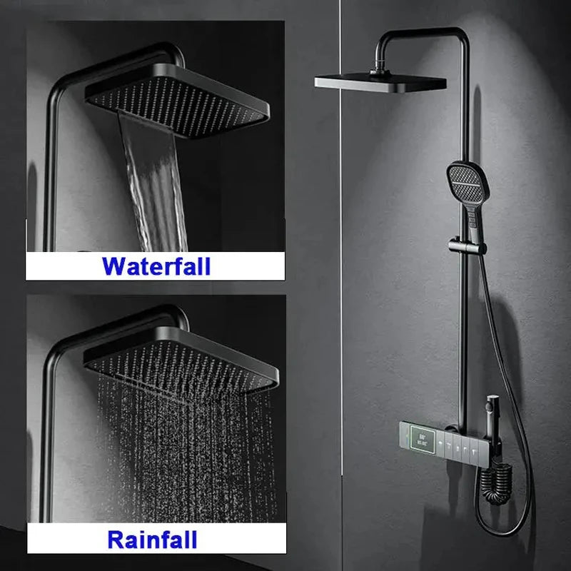 XYlivingstore Shower System with Large Digital Display | Piano Finish Shower Set