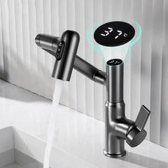 XYlivingstore Rotatable Single-Hole Faucet with Temperature Display & Pull-Out Sprayer